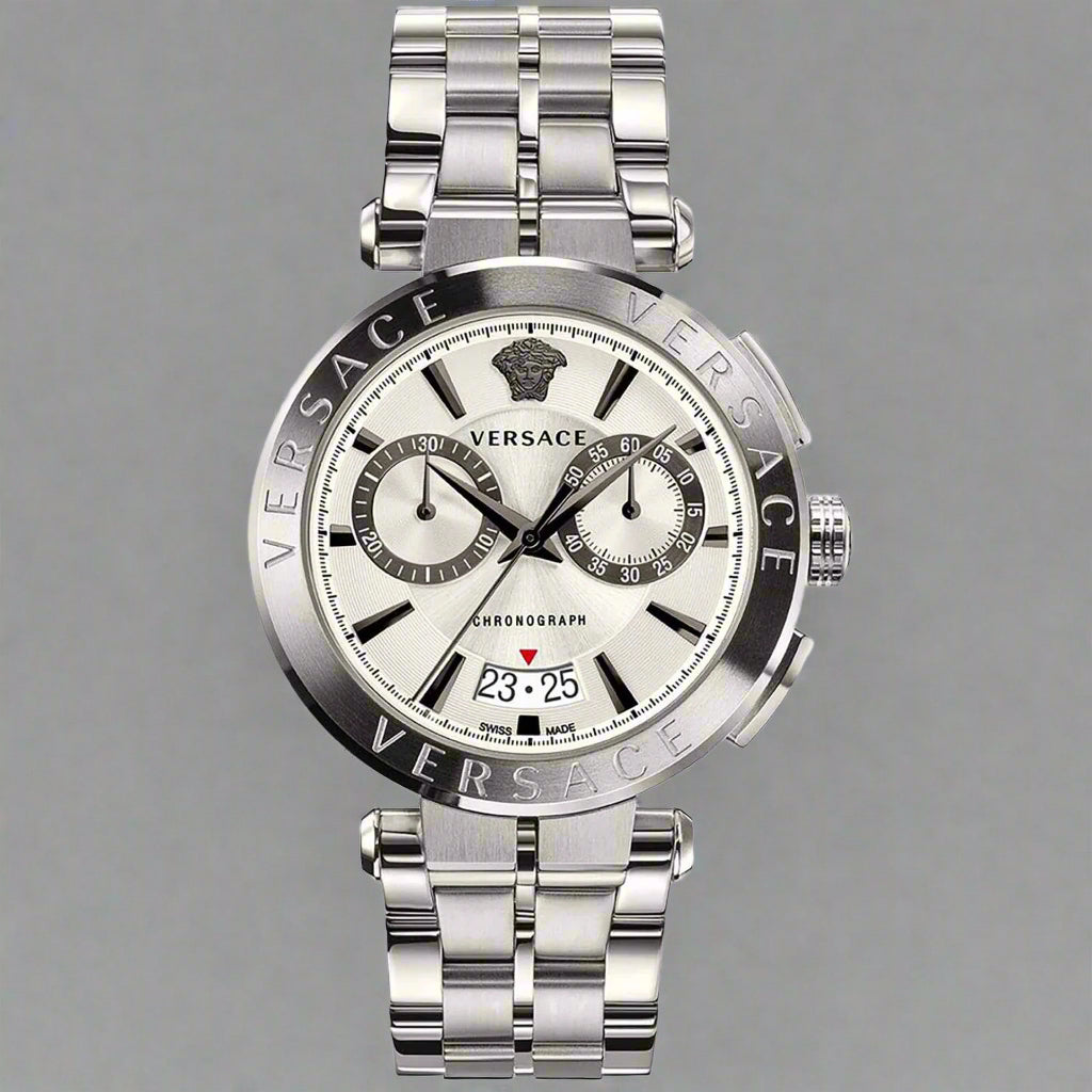 Versace men's silver tone chronograph day date Watches