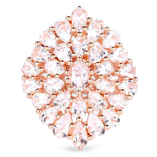 14K Rose Gold Plated 4.55 Carat Genuine Morganite .925 Sterling Silver Ring