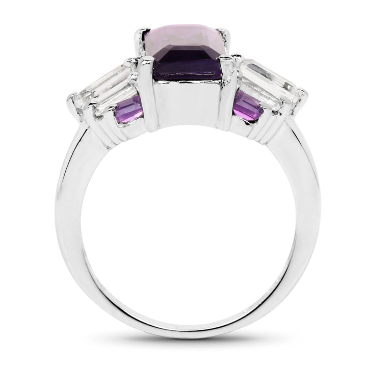 4.20 Carat Genuine Amethyst and White Topaz .925 Sterling Silver Ring