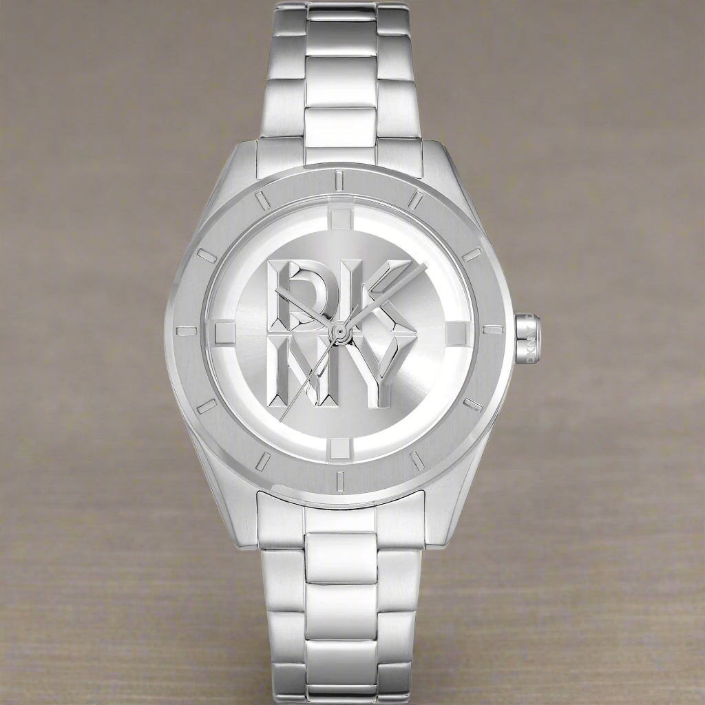 DKNY women's silver dial large center logo Watches