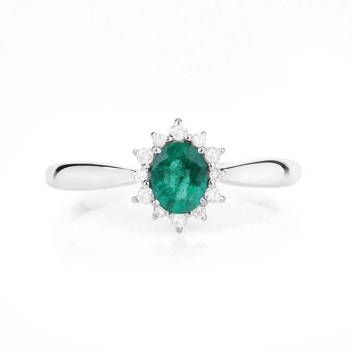 0.40 Carat Genuine Zambian Emerald and White Diamond 14K White Gold Ring
