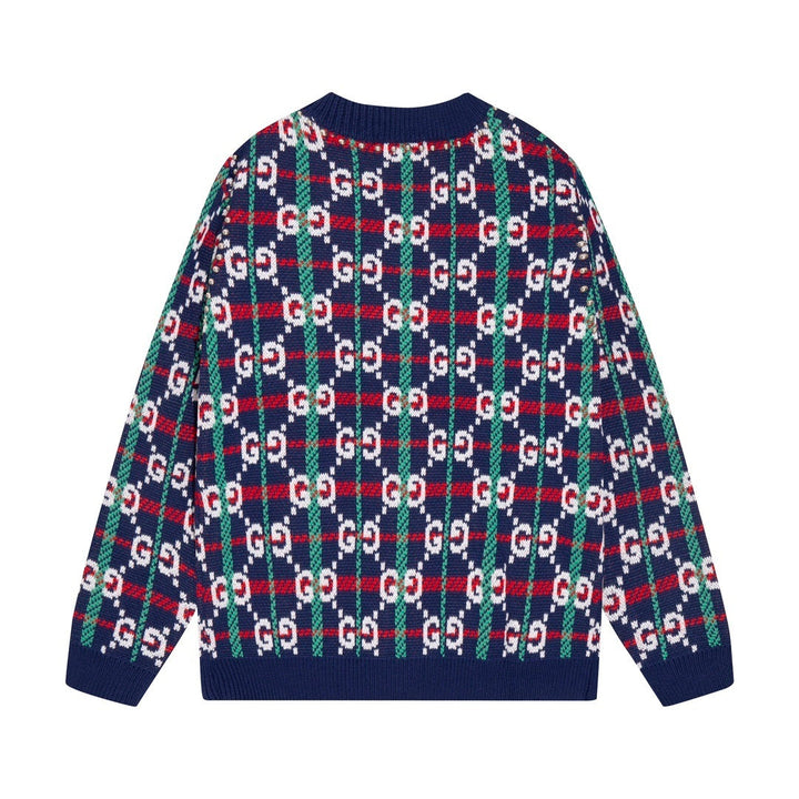 GUCCI Gg-monogram Knitted Cardigan In Blue
