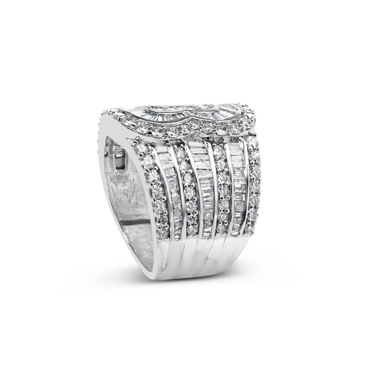 10K White Gold 2 1/2 Cttw Round and Baguette-Cut Diamond Multi-Row Bypass Ring (J-K Color, I2-I3 Clarity) - Ring Size 7