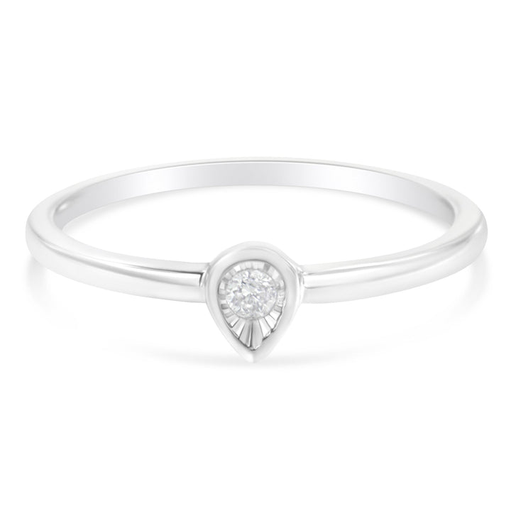 .925 Sterling Silver 1/20 Carat Diamond Teardrop Pear-Shaped Miracle Set Petite Fashion Promise Ring (J-K Color, I1-I2 Clarity) - Size 6