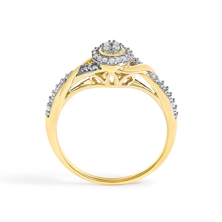 10K Yellow Gold 1/10 Cttw Diamond Swirl and Halo Promise Ring (I-J Color, I3 Clarity) - Size 7