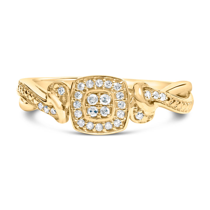 14K Yellow Gold Plated .925 Sterling Silver 1/10 Cttw Round-Cut Diamond Composite Halo Engagement Ring (I-J Color, I3 Clarity)- Size 7