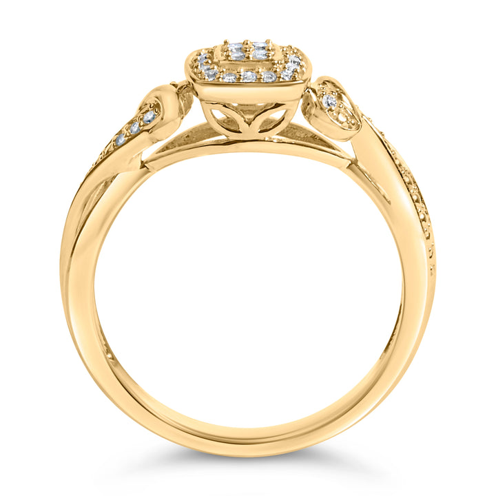 14K Yellow Gold Plated .925 Sterling Silver 1/10 Cttw Round-Cut Diamond Composite Halo Engagement Ring (I-J Color, I3 Clarity)- Size 7