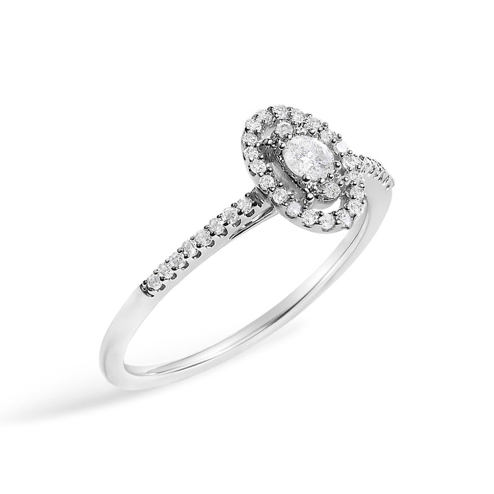 14K White Gold 1/5 Cttw Diamond Oval Shape With Halo Engagement Ring (H-I Color, I1-I2 Clarity) - Size 7