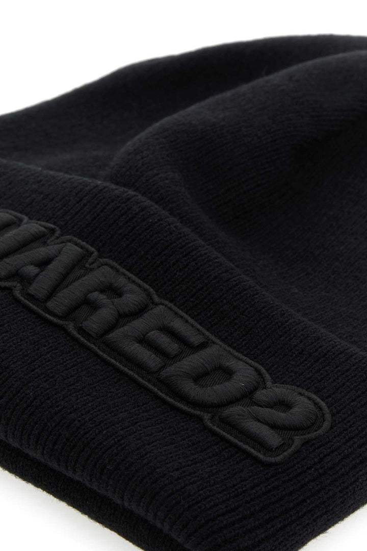 Dsquared Men Black Wool Beanie Hat
