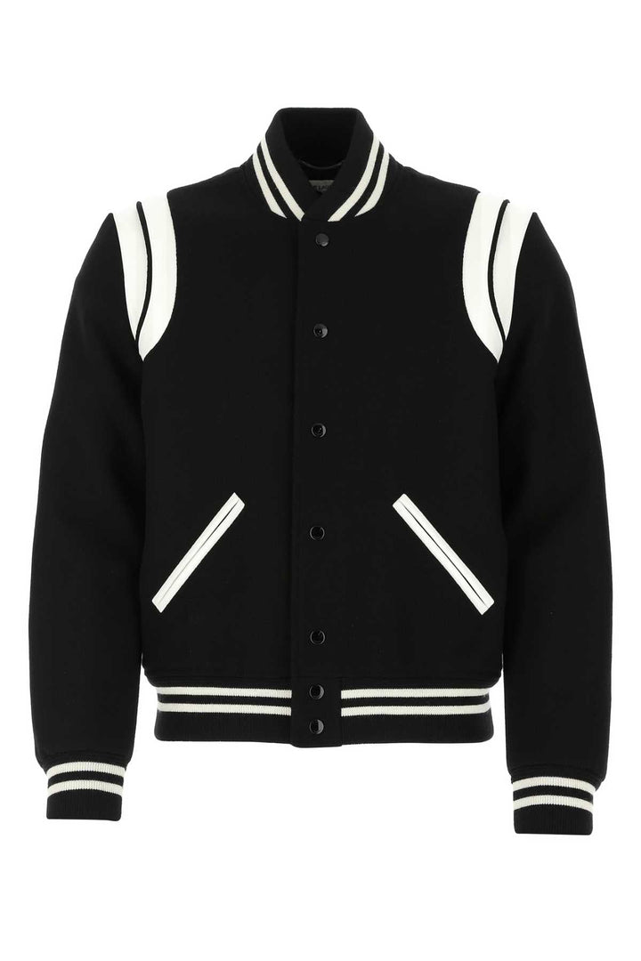 Saint Laurent Men Black Wool Blend Bomber Jacket