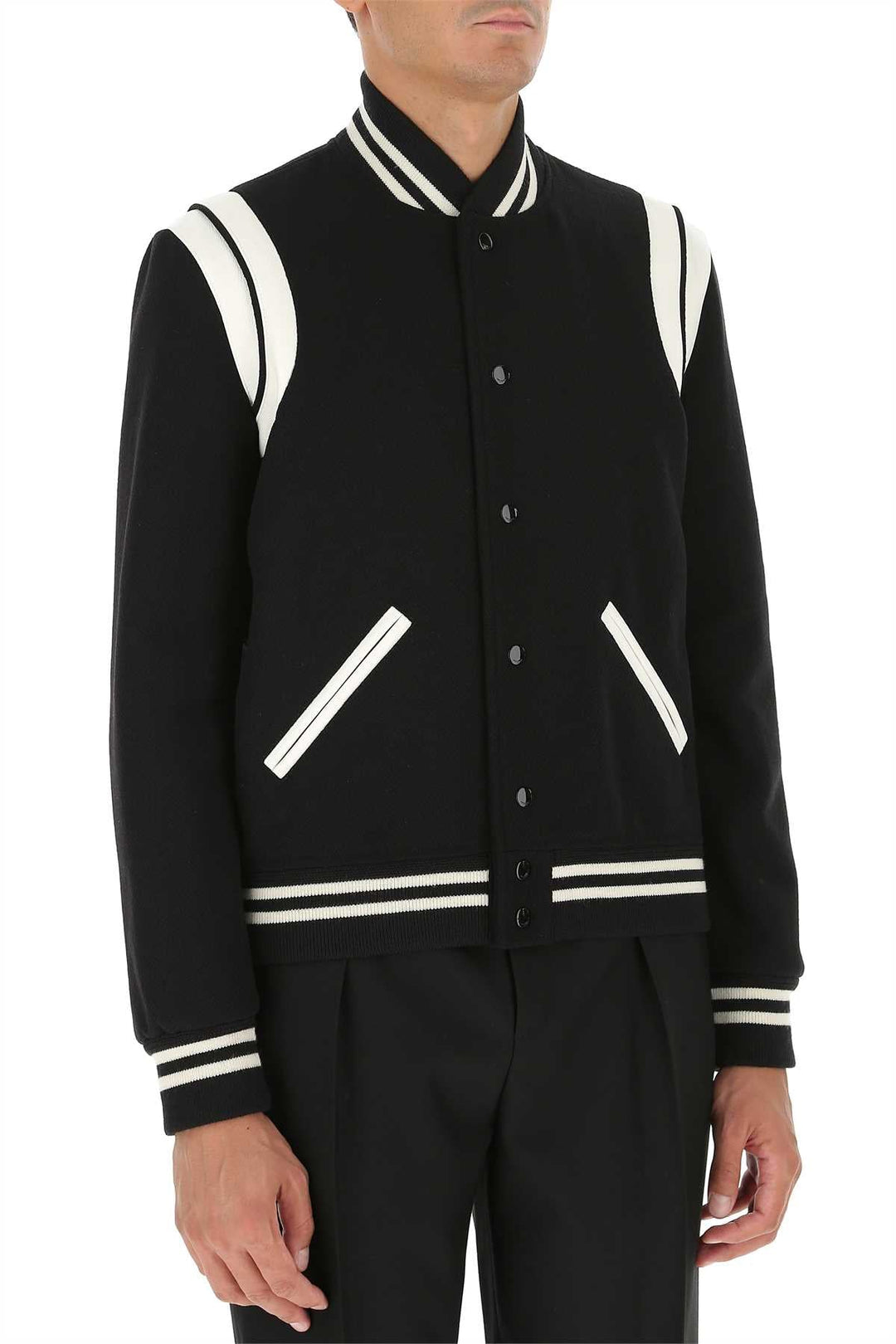 Saint Laurent Men Black Wool Blend Bomber Jacket