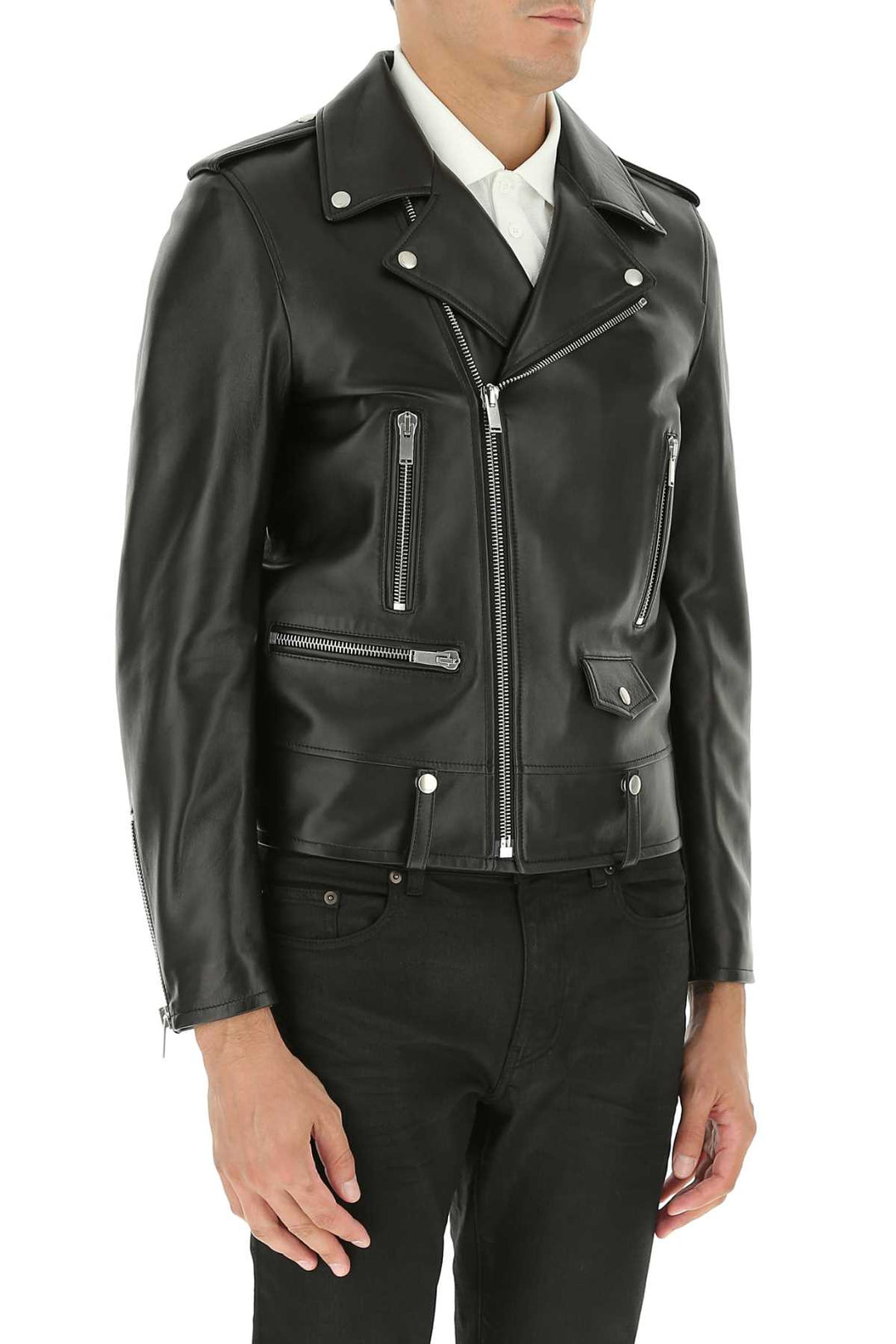 Saint Laurent Men Black Leather Jacket