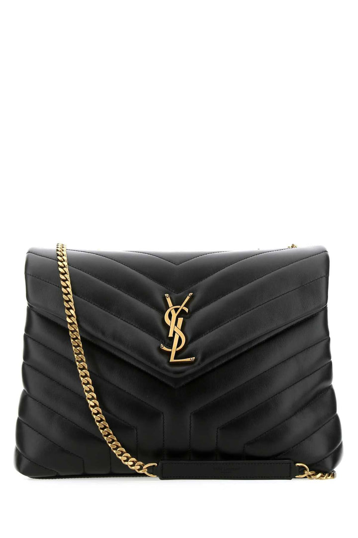 Saint Laurent Women Black Leather Medium Loulou Shoulder Bag