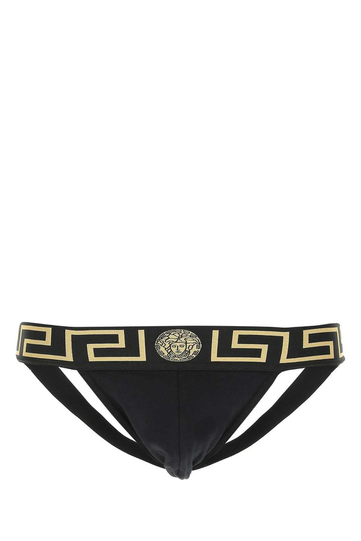 Versace Men Black Stretch Cotton Jockstrap