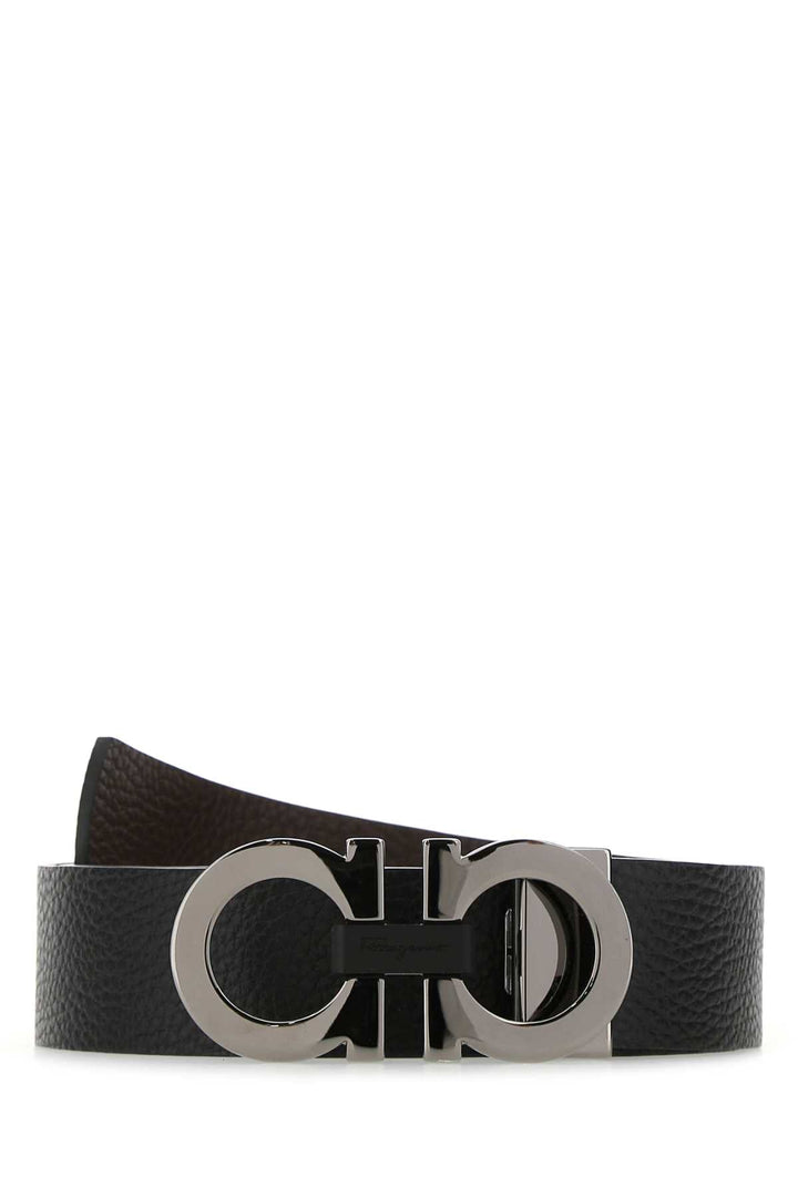 Salvatore Ferragamo Men Black Leather Reversible Belt