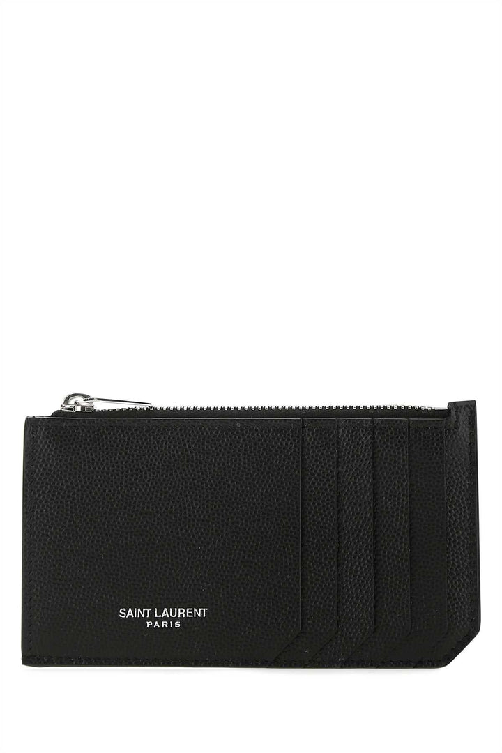 Saint Laurent Men Black Leather Card Holder