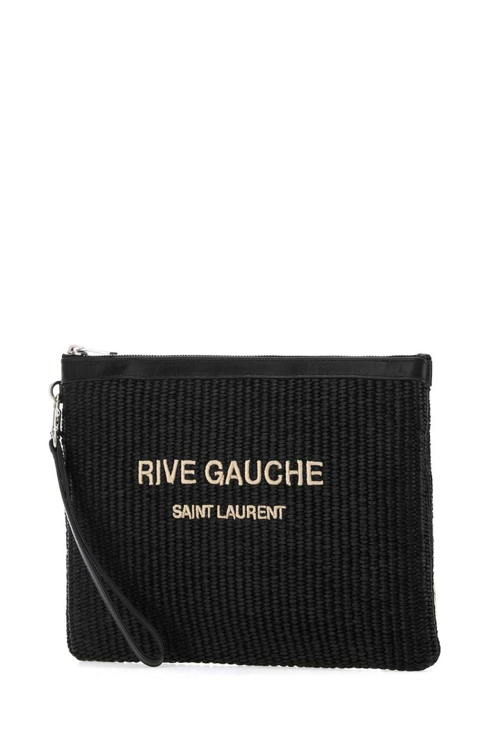 Saint Laurent Men Black Raffia Clutch