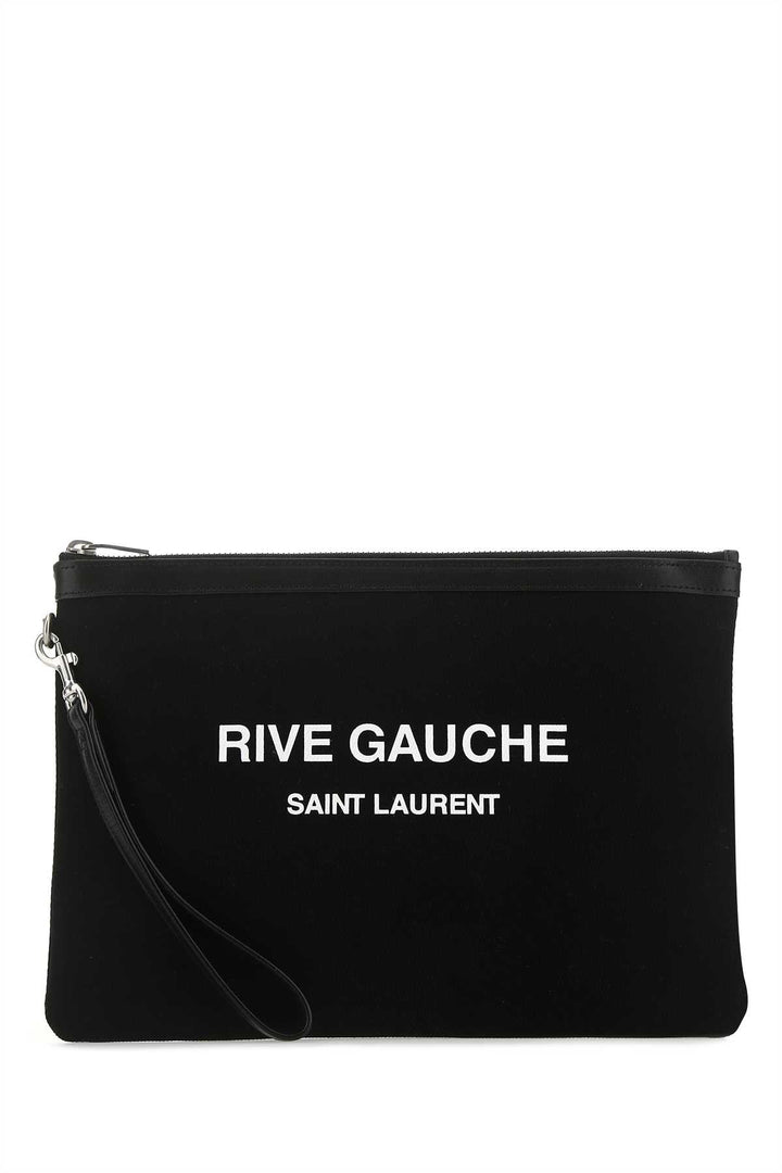Saint Laurent Men Black Canvas Rive Gauche Clutch