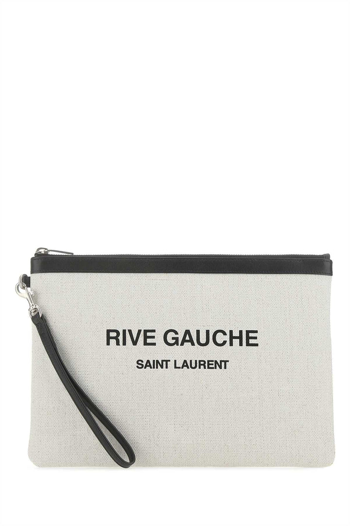 Saint Laurent Men Sand Canvas Rive Gauche Clutch