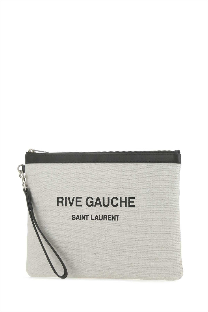 Saint Laurent Men Sand Canvas Rive Gauche Clutch