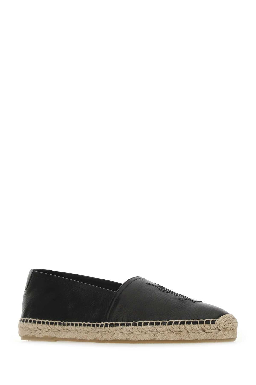 Saint Laurent Men Black Leather Monogram Espadrilles