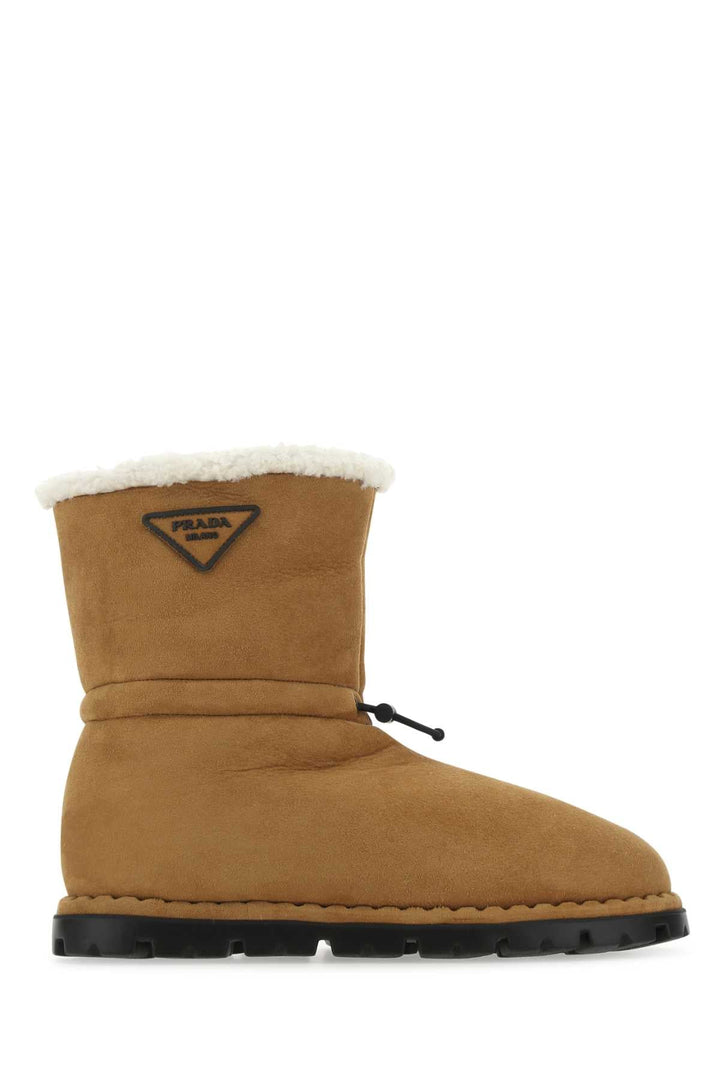 Prada Men Camel Shearling Ankle Boots