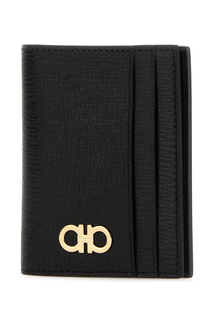 Salvatore Ferragamo Men Black Leather Card Holder