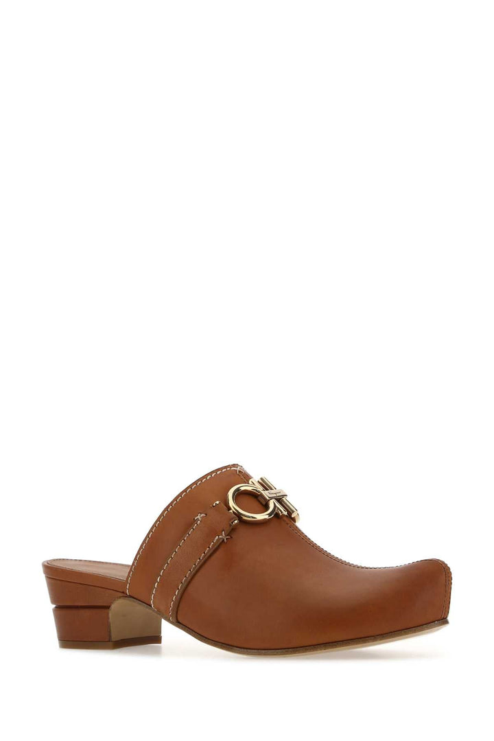 Salvatore Ferragamo Women Caramel Leather Phobos Mules