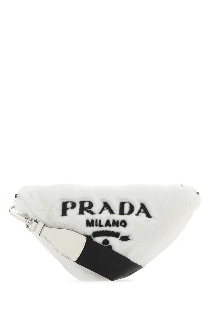Prada Women White Shearling Triangle Crossbody Bag