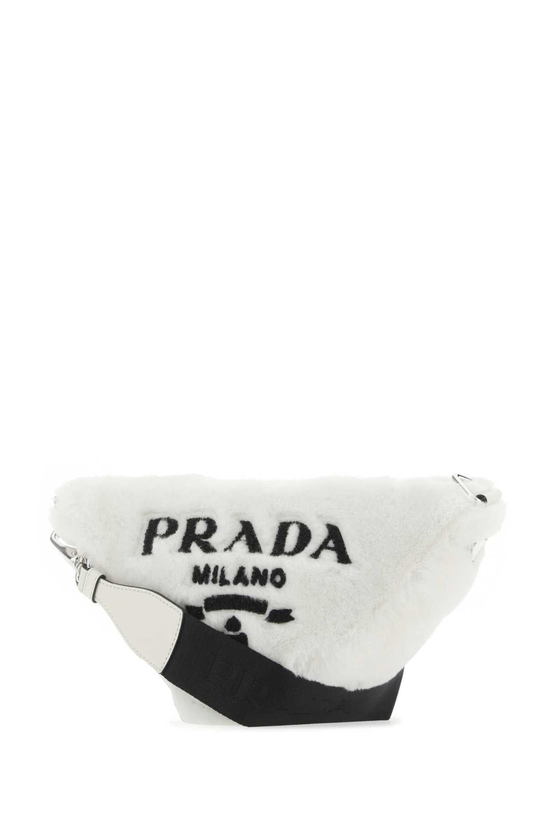 Prada Women White Shearling Triangle Crossbody Bag