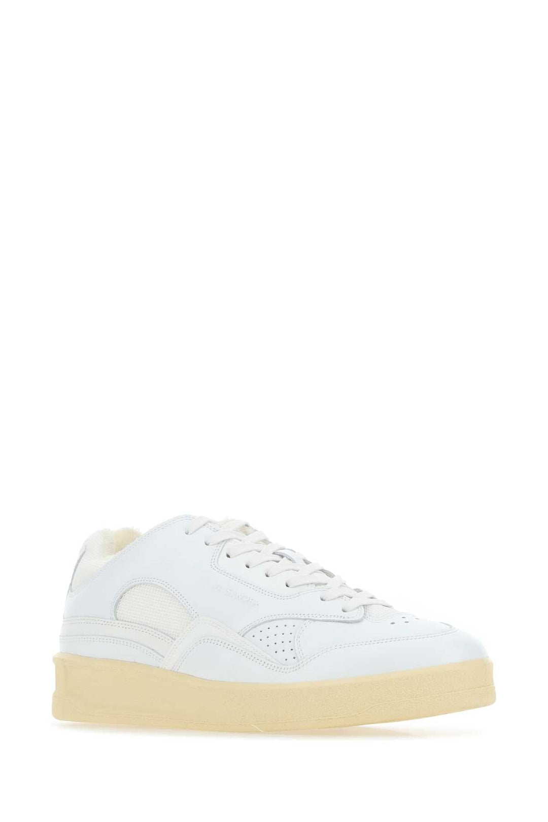 Jil Sander Women White Leather And Fabric Basket Sneakers