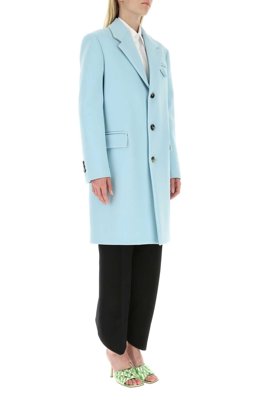 Bottega Veneta Women Pastel Light-Blue Tricotine Coat