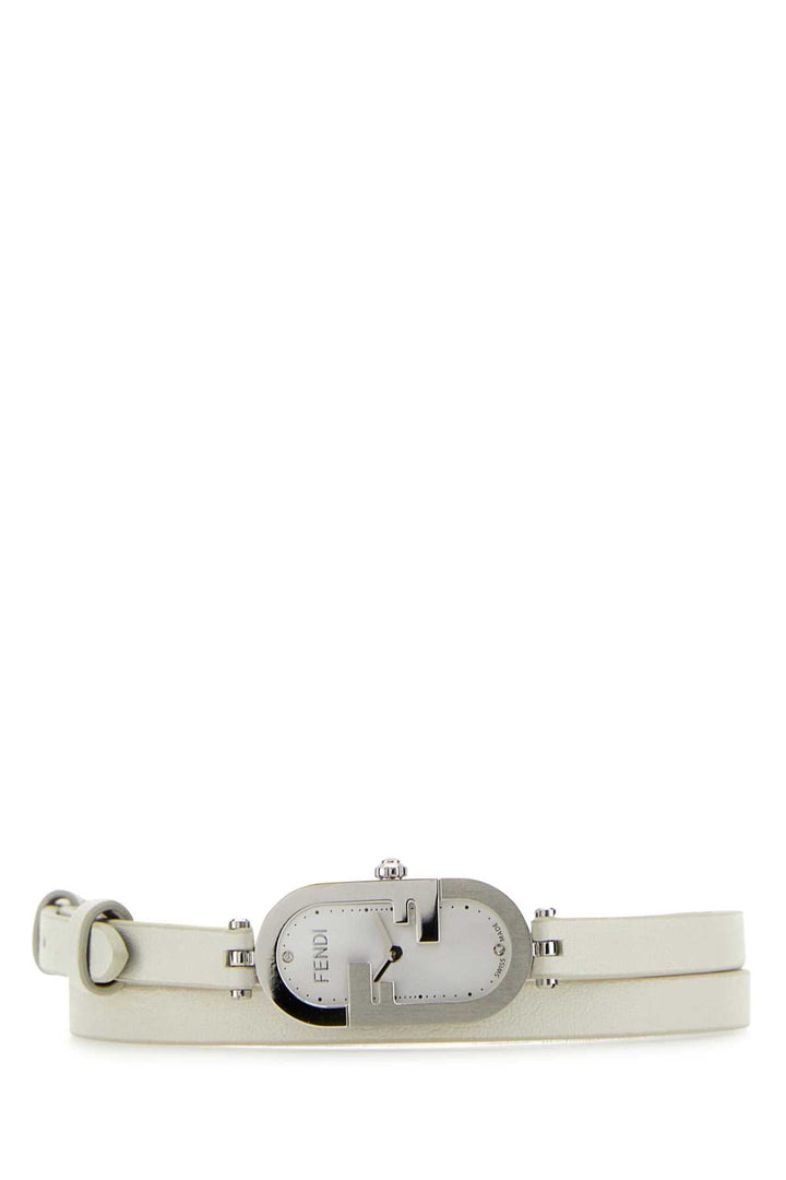 Fendi Women White Leather O Lock Vertical Watch