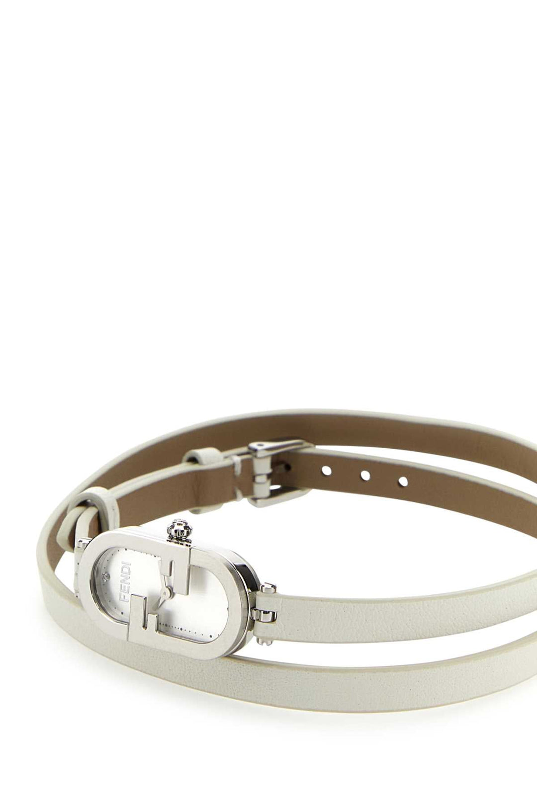Fendi Women White Leather O Lock Vertical Watch
