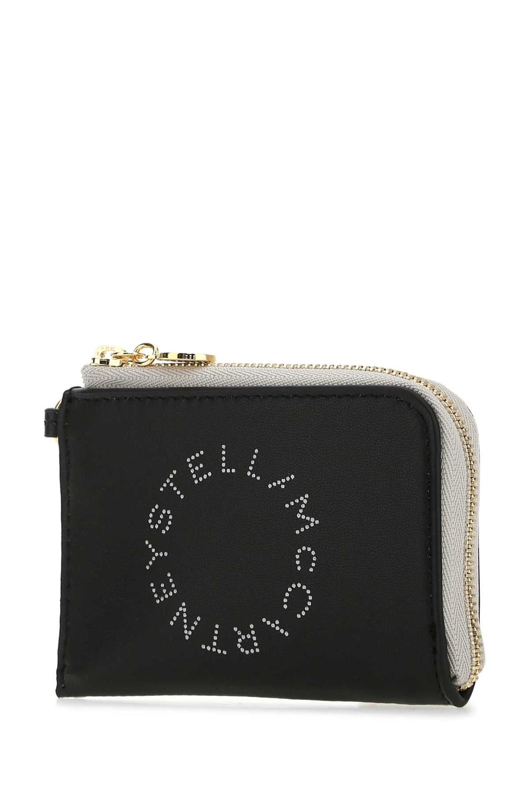 Black wallet with 'TSTELLIOMC' branding on a white background