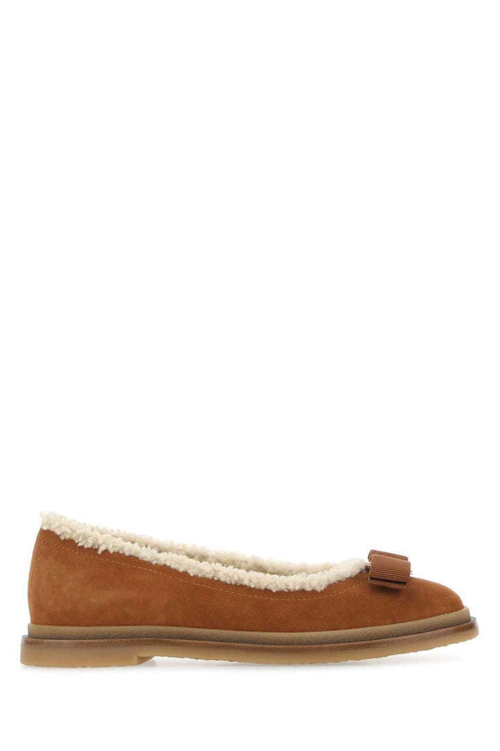 Salvatore Ferragamo Women Caramel Suede Ballerinas