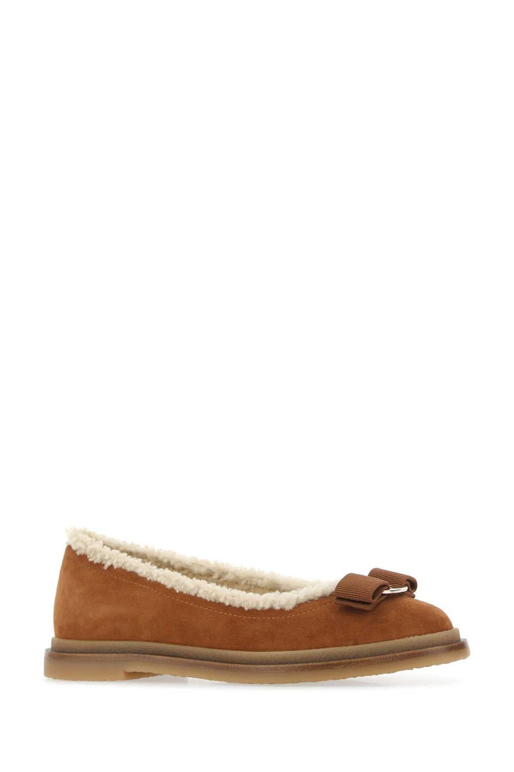 Salvatore Ferragamo Women Caramel Suede Ballerinas