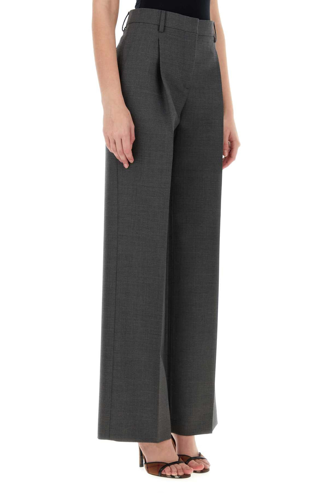 Burberry Women Dark Grey Wool Wide-Leg Pant