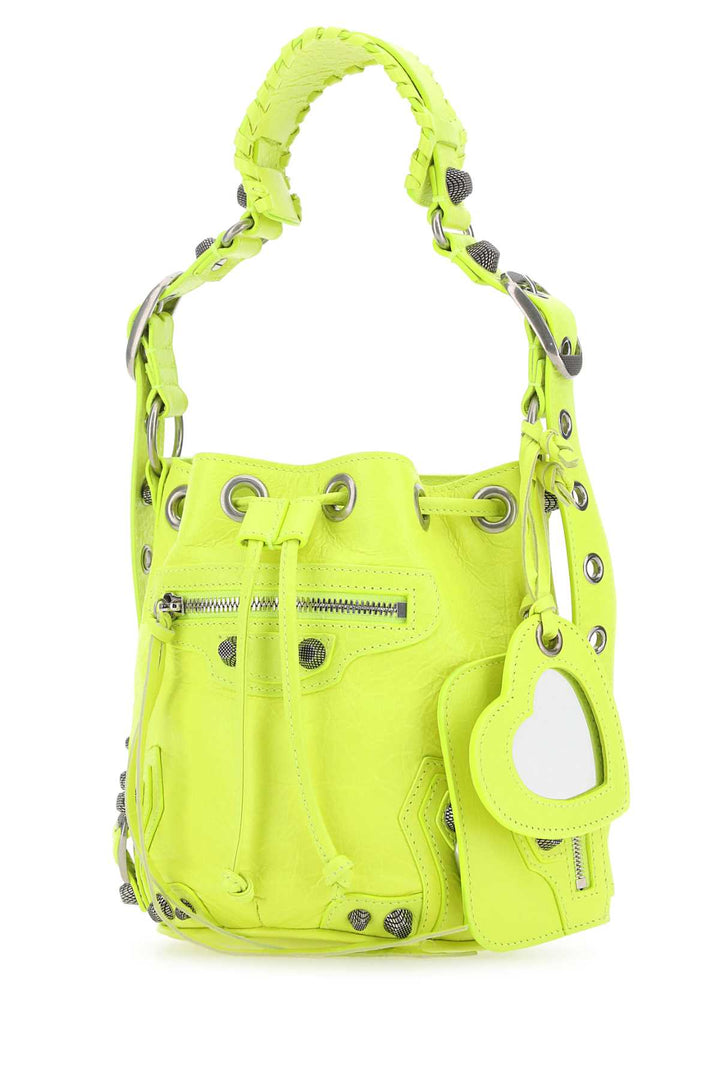 Balenciaga Women Fluo Yellow Leather Le Cagole Xs Bucket Bag