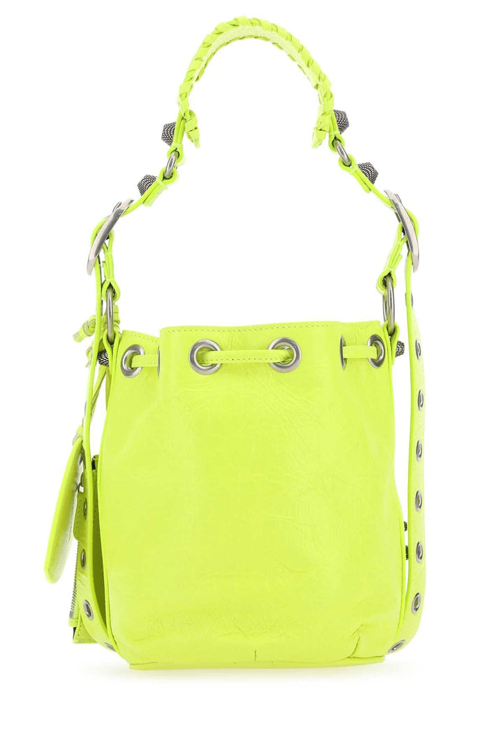 Balenciaga Women Fluo Yellow Leather Le Cagole Xs Bucket Bag