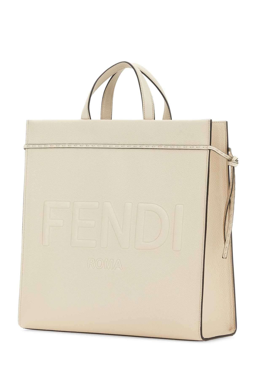 Beige Fendi handbag on a white background