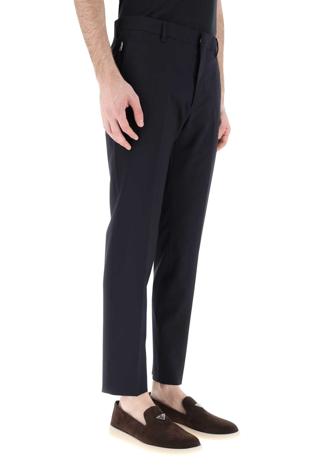 Prada Men Navy Blue Stretch Wool Pant