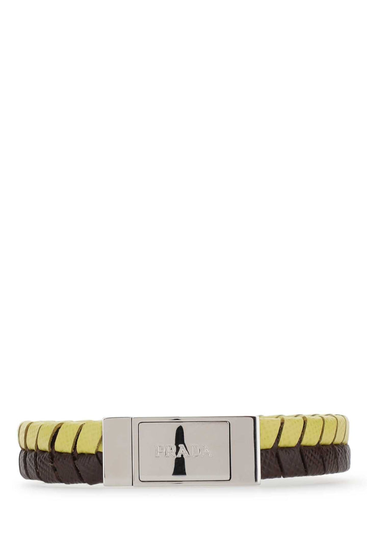 Prada Men Two-Tone Leather Bracelet