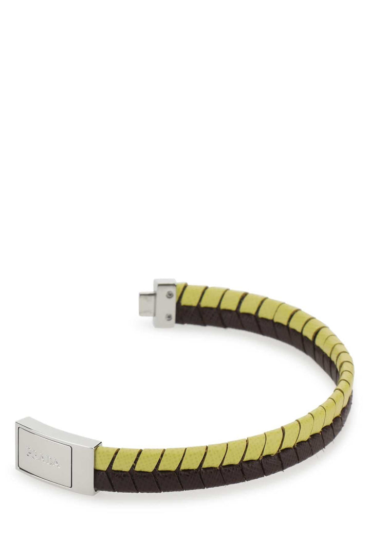 Prada Men Two-Tone Leather Bracelet
