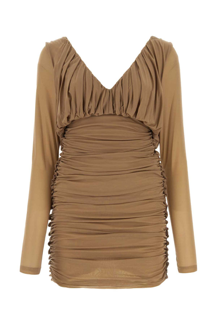Saint Laurent Women Camel Jersey Mini Dress