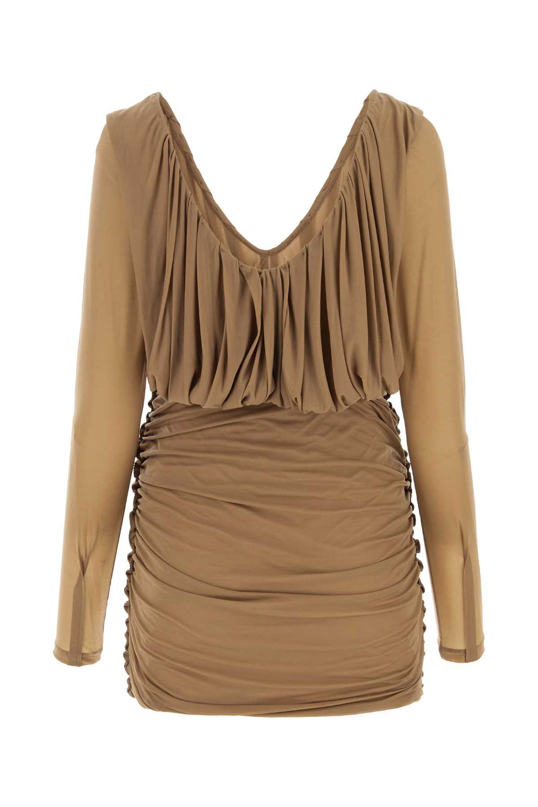 Saint Laurent Women Camel Jersey Mini Dress