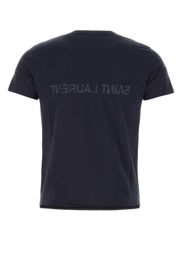 Saint Laurent Men Navy Blue Cotton T-Shirt