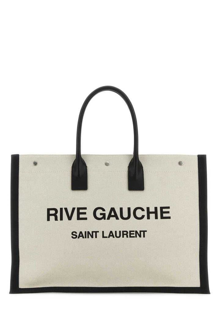Saint Laurent Men Sand Canvas Large Rive Gauche Shopping Bag