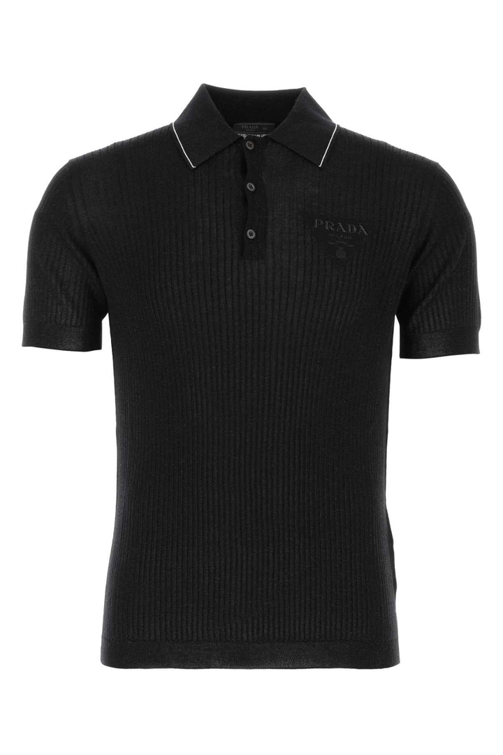 Prada Men Black Wool Blend Polo Shirt