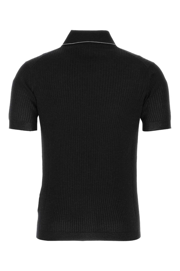 Prada Men Black Wool Blend Polo Shirt